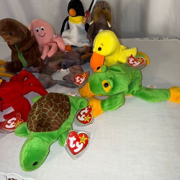 Ty Beanie Babies Lot 11 Aquatic Sea Life PVC Quackers Waddle Inky Claude Speedy - Picture 4 of 12